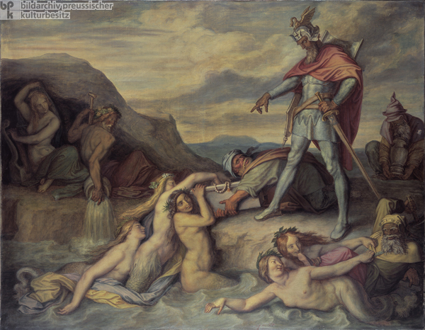 Peter Cornelius, <I>Gunther Orders Hagen to Sink the Nibelung Treasure</i> (1859)